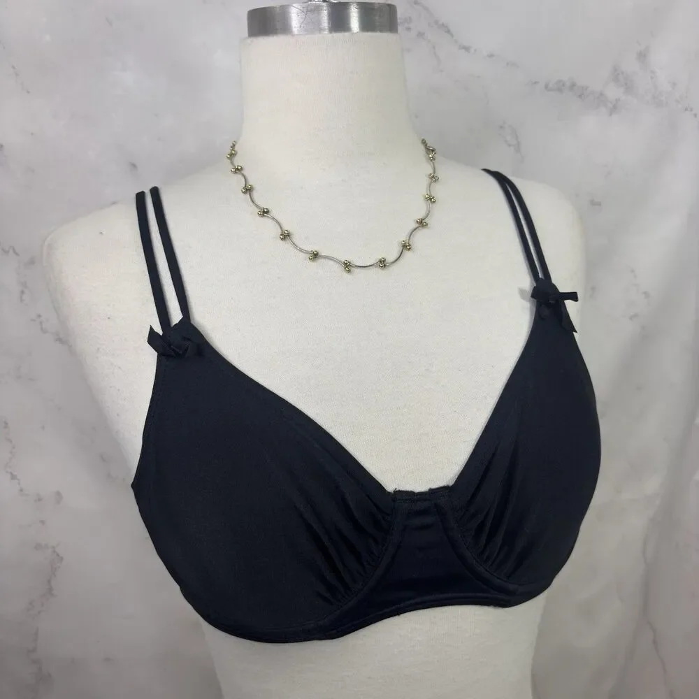 Vintage 90s  Lily of France Lace Plunge Bra 36B Black Lingerie Underwire Unlined